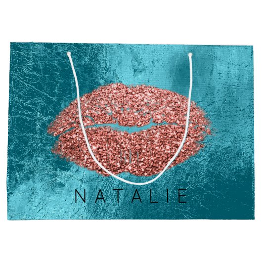 Naam Copper Metal Ocean Kiss Lips Glitter Bronze Large Cadeautasje (Achterkant)