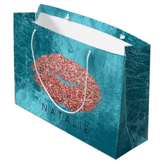 Naam Copper Metal Ocean Kiss Lips Glitter Bronze Large Cadeautasje (Achterkant Gekanteld)