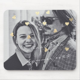 Naam Couple Photo Travel Gift Confetti Hearts Gold Muismat