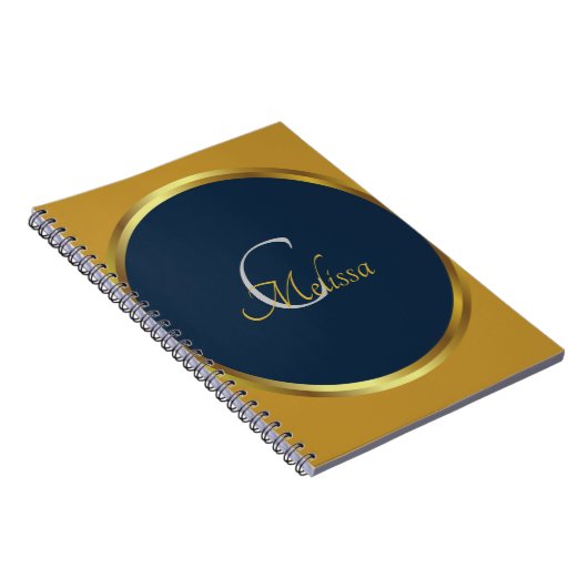 Naam crème Navy Blue en Gold Monogram Notitieboek (Rechterzijde)