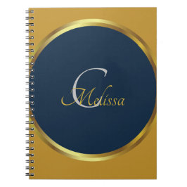 Naam crème Navy Blue en Gold Monogram Notitieboek