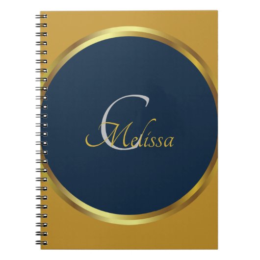 Naam crème Navy Blue en Gold Monogram Notitieboek (Voorkant)