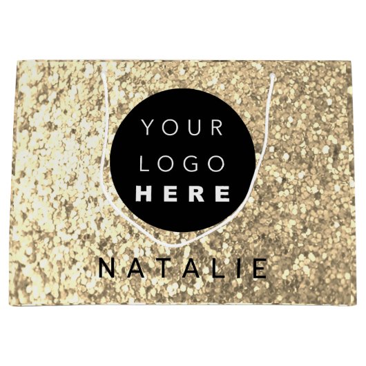 Naam Custom Logo Glitter Champagne Gold Groot Cadeauzakje (Voorkant)
