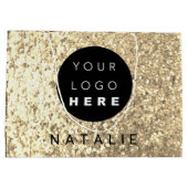Naam Custom Logo Glitter Champagne Gold Groot Cadeauzakje (Achterkant)