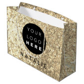 Naam Custom Logo Glitter Champagne Gold Groot Cadeauzakje (Achterkant Gekanteld)