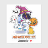 Naam Cute Astronaut Witch Broom Pumpkin Ghost toev Sticker (Vel)