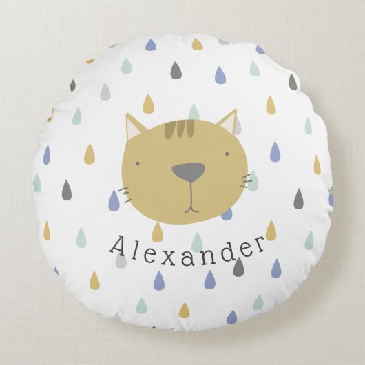  naam Cute Cat Rond Kussen (Voorkant)