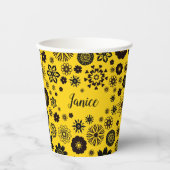 naam Cute Girly Floral Black Yellow Papieren Bekers (Voorkant)