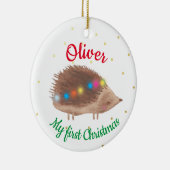 Naam Cute Hedgel Baby Eerste Kerstmis Keramisch Ornament (Rechts)