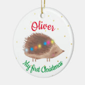 Naam Cute Hedgel Baby Eerste Kerstmis Keramisch Ornament (Links)