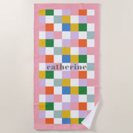 Naam Cute Modern Mid Century Colorful Checkered Strandlaken