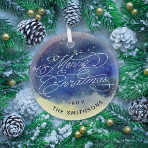 naam Cute Navy Blue Merry Kerstmis Glas Ornament