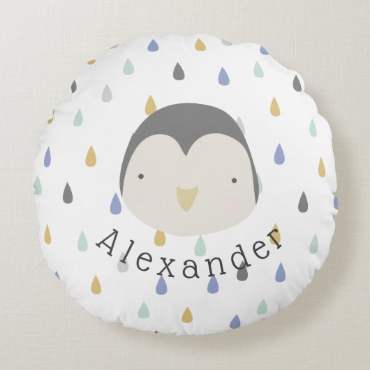 naam Cute Penguin Rond Kussen (Voorkant)