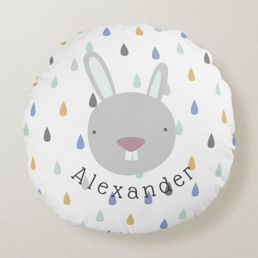 naam Cute Rabbit Rond Kussen (Voorkant)