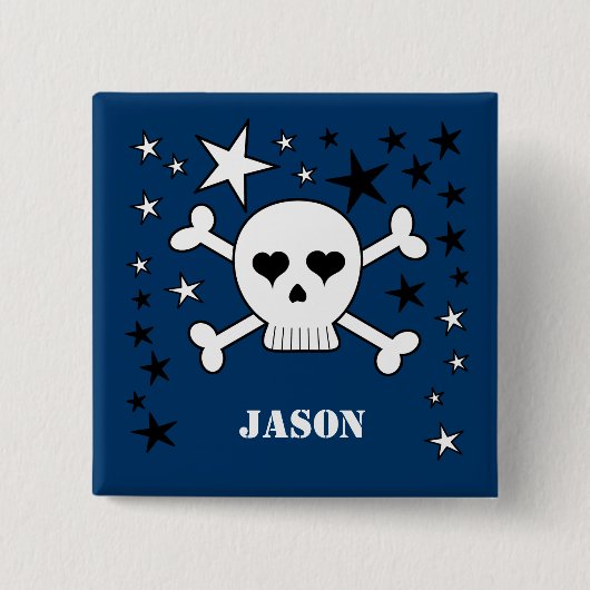 naam Cute Skull en Crossbones Vierkante Button 5,1 Cm (Voorkant)