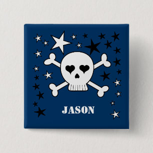 naam Cute Skull en Crossbones Vierkante Button 5,1 Cm