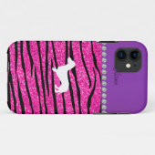 Naam dachshund neon hot roze glitter zebra stripes Case-Mate iPhone case (Achterkant (horizontaal))