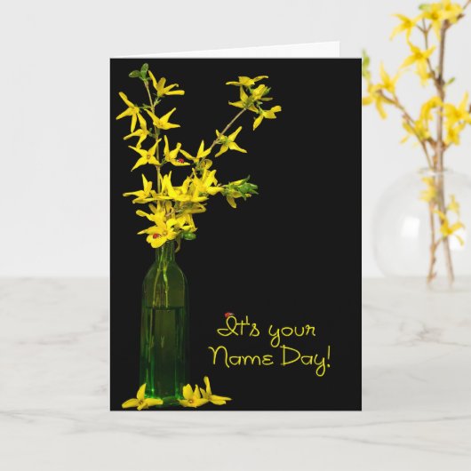 Naam Dag Forsythia Bouquet Kaart (Gele Bloem)