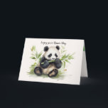 Naam Dag Panda Beer met Bamboe Kaart<br><div class="desc">Waterverf kunstwerk van een schattig panda beer met bamboe voor naamdag. Tekst kan worden bewerkt.</div>
