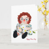 Naam Dag rag pop met daisy bouquet Kaart (Gele Bloem)