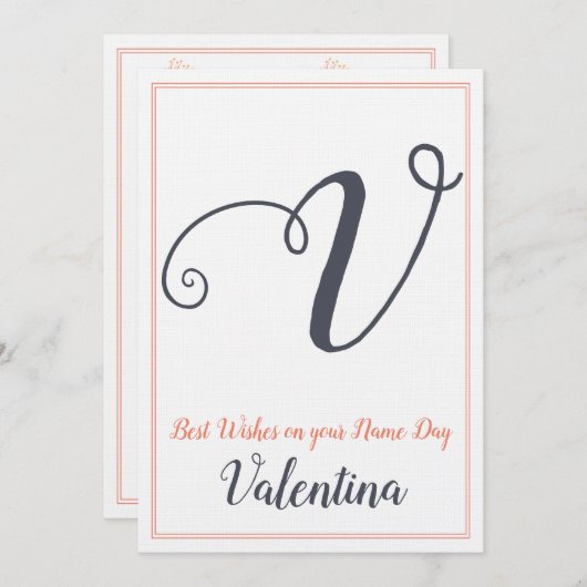 Naam Dag Saint Dag Brief V Monogram Kaart (Voorkant / Achterkant)