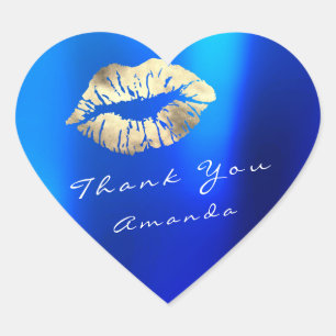 Naam Dank Hart Kiss Sapphire Blauw Goud Make-up Sticker