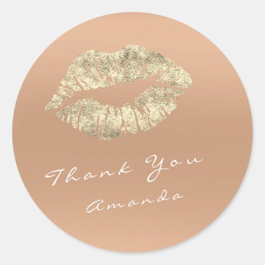 Naam Dank u Metaal Kiss Goud Skinny Peach Make-up Ronde Sticker (Voorkant)