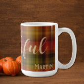 Naam & Dankbaar op Plaid Patroon 15oz Herfst Mok