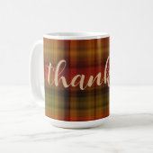 Naam & Dankbaar op Plaid Patroon 15oz Herfst Mok (Voorkant links)