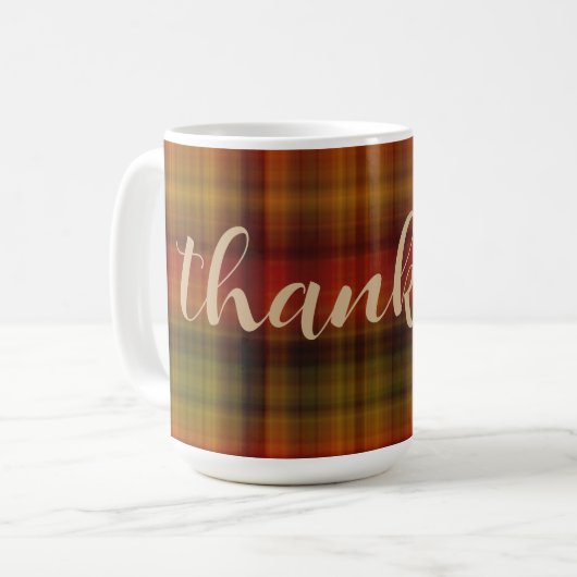 Naam & Dankbaar op Plaid Patroon 15oz Herfst Mok (Voorkant links)
