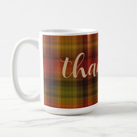 Naam & Dankbaar op Plaid Patroon 15oz Herfst Mok (Links)