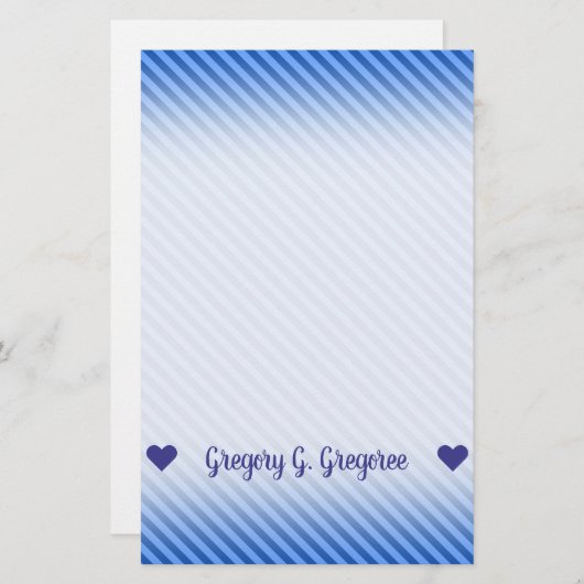 Naam; Dark Blue en Lighter Blue Stripes Pattern Briefpapier (Voorkant / Achterkant)