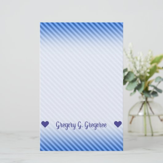 Naam; Dark Blue en Lighter Blue Stripes Pattern Briefpapier (Staand voorkant)