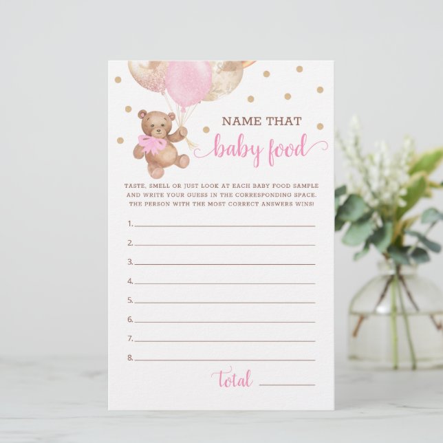 Naam dat Baby Food Game Baby shower Teddy Bear (Staand voorkant)