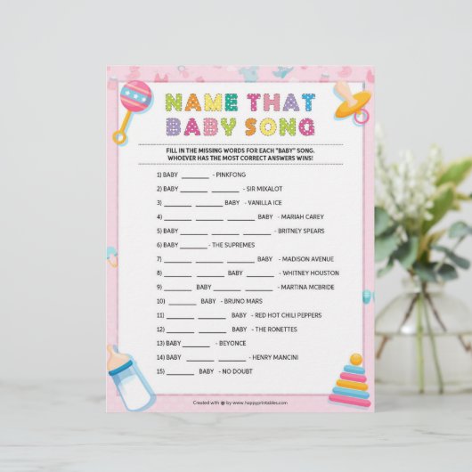 Naam dat Baby Song [Baby Basics Pink] Briefhoofd (Staand voorkant)