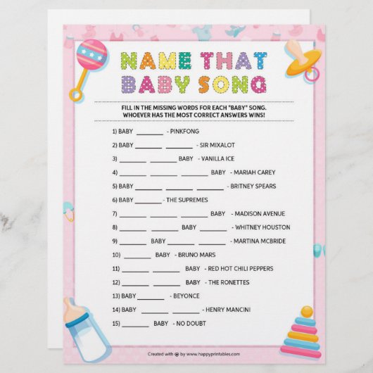 Naam dat Baby Song [Baby Basics Pink] Briefhoofd (Voorkant / Achterkant)