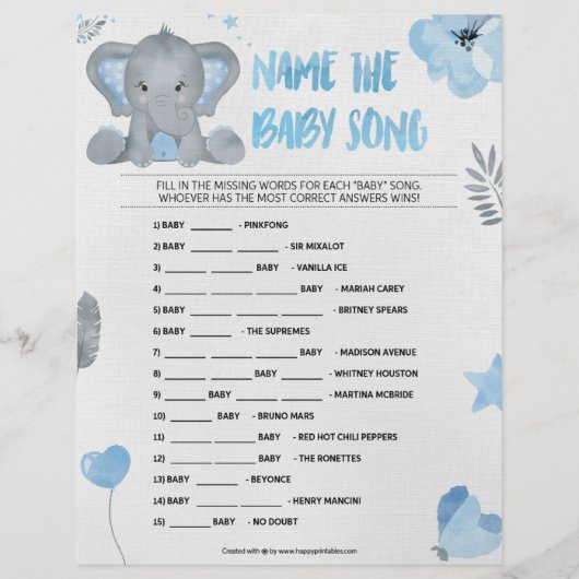 Naam dat Baby Song [Baby olifant [blauw]] Briefhoofd (Voorkant)