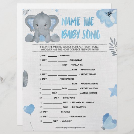 Naam dat Baby Song [Baby olifant [blauw]] Briefhoofd (Voorkant / Achterkant)