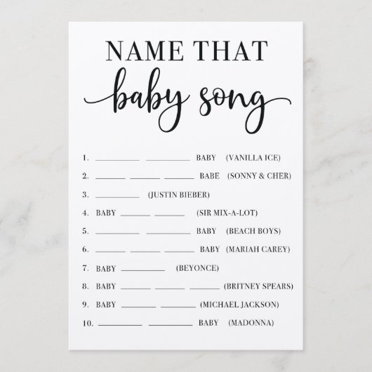 Naam dat Baby Song Baby shower Game Programmakaart (Voorkant)