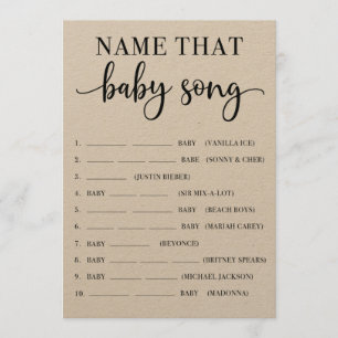Naam dat Baby Song Baby shower Game Programmakaart