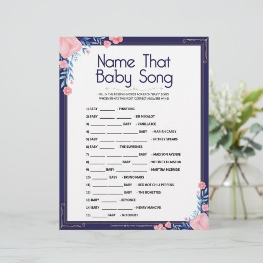 Naam dat Baby Song [Floral Lijst] Briefhoofd (Staand voorkant)