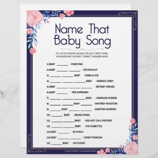 Naam dat Baby Song [Floral Lijst] Briefhoofd (Voorkant / Achterkant)