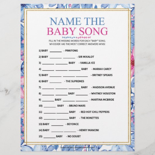 Naam dat Baby Song [Floral Waterverven] Briefhoofd (Voorkant)