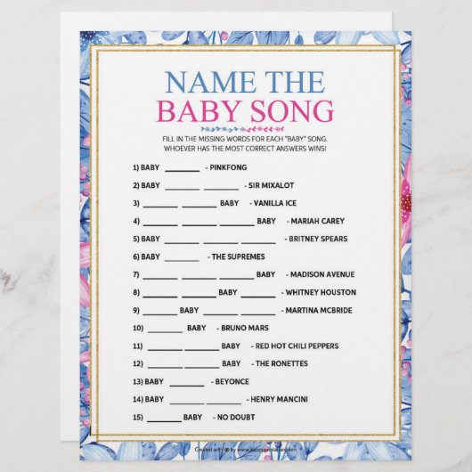 Naam dat Baby Song [Floral Waterverven] Briefhoofd (Voorkant / Achterkant)