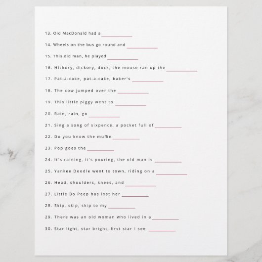 Naam Dat Baby Song Game – Roze Coquette Baby Show Flyer (Achterkant)