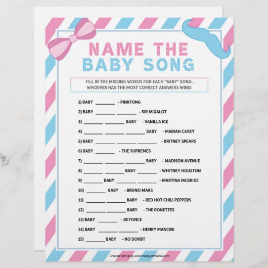 Naam dat Baby Song [Geslacht Verrassingsgebied] Briefhoofd (Voorkant / Achterkant)