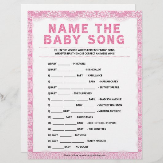 Naam dat Baby Song [Luxury Lace [Roze]] Briefhoofd (Voorkant / Achterkant)