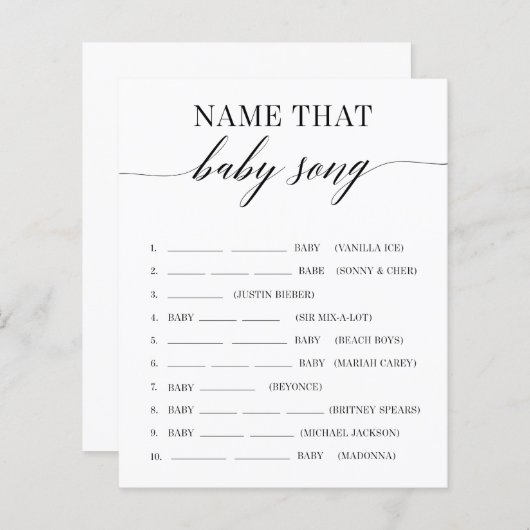 Naam dat Baby Song Minimalist Baby shower Game (Voorkant / Achterkant)