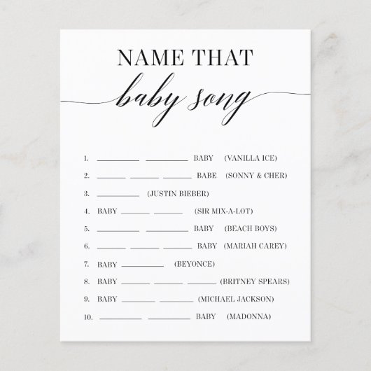 Naam dat Baby Song Minimalist Baby shower Game (Voorkant)