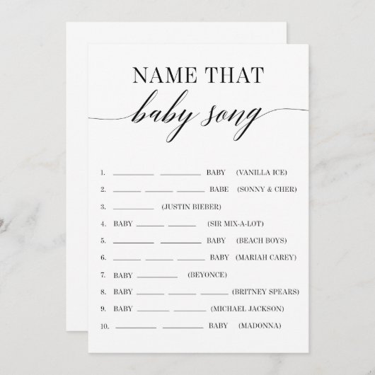 Naam dat Baby Song Minimalist Baby shower Game Programmakaart (Voorkant / Achterkant)